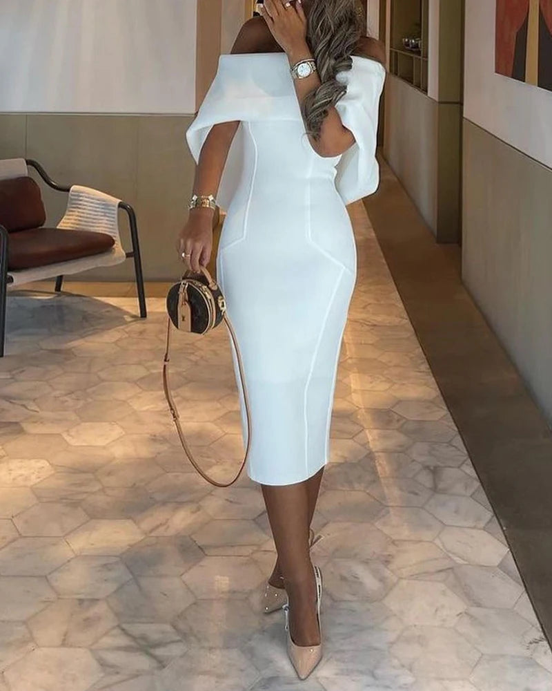 Elegant tight white dress that accentuates the figure in a sophisticated and attractive style