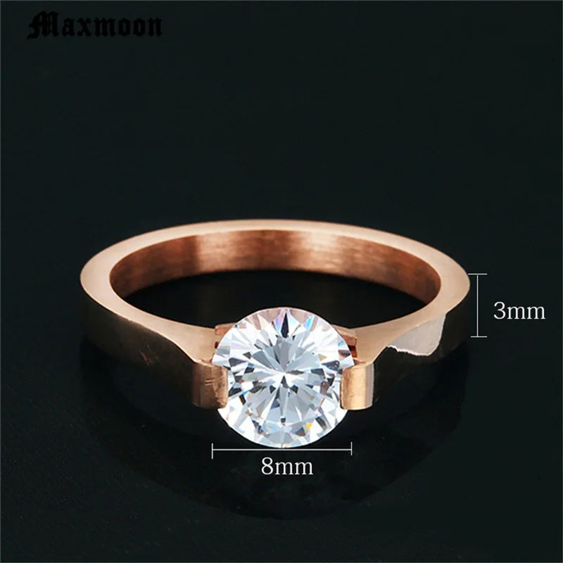 Maxmoon Stainless Steel Rings For Women Wedding Ring Cubic Zirconia Fashion Jewelry Wholesale