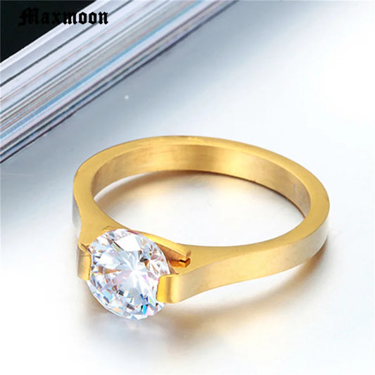 Maxmoon Stainless Steel Rings For Women Wedding Ring Cubic Zirconia Fashion Jewelry Wholesale