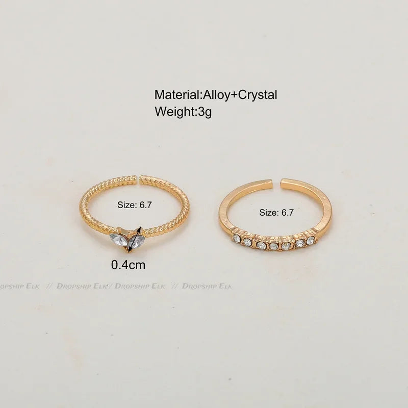 2pcs/set Gold Color Heart Zircon Rings Set for Women Girls Adjustable Minimalism Luxury Twist Ring Fashion Jewelry Wedding Gifts